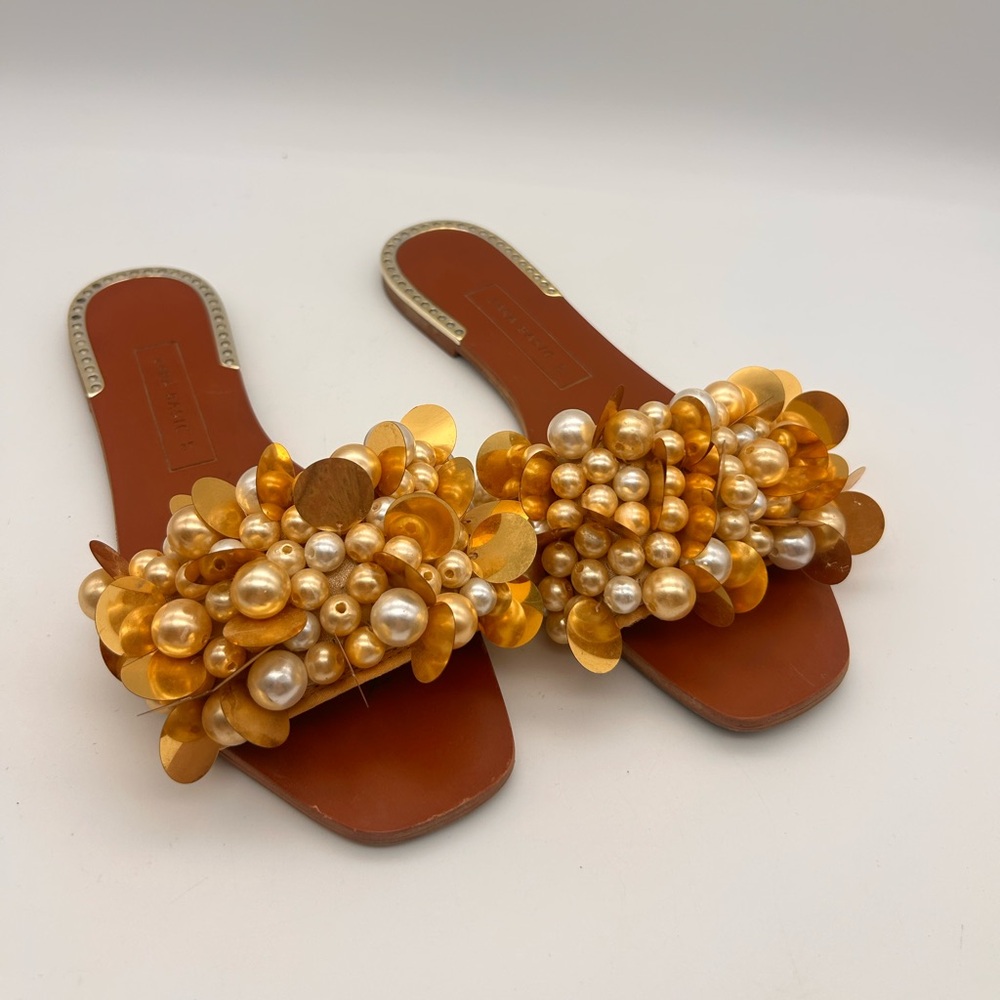 Zara Womens Slide Sandals With Pearls Sequins Size 37 6.5us